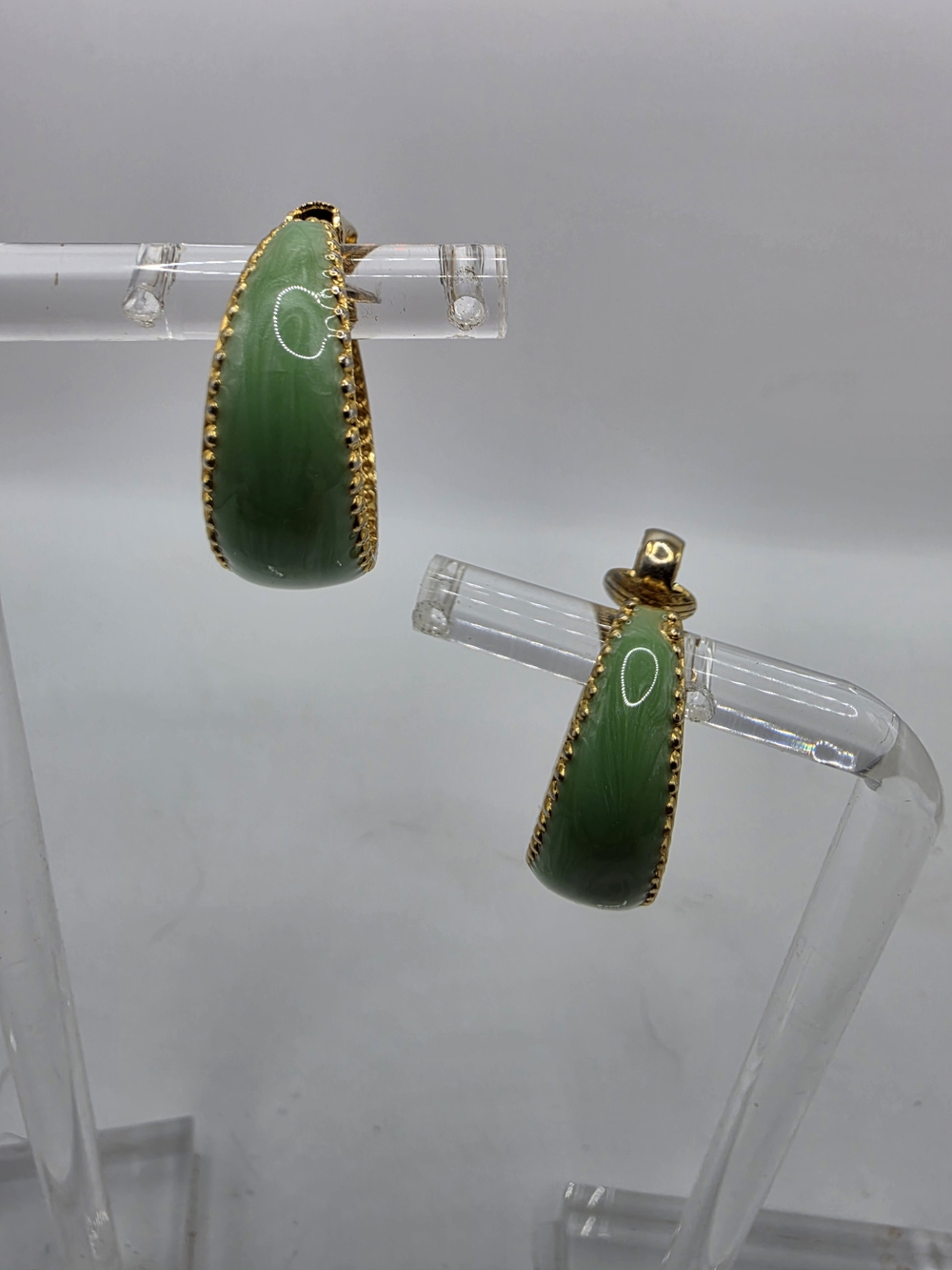Napier Vintage Gold Green Enamel Braided Clip On Earrings